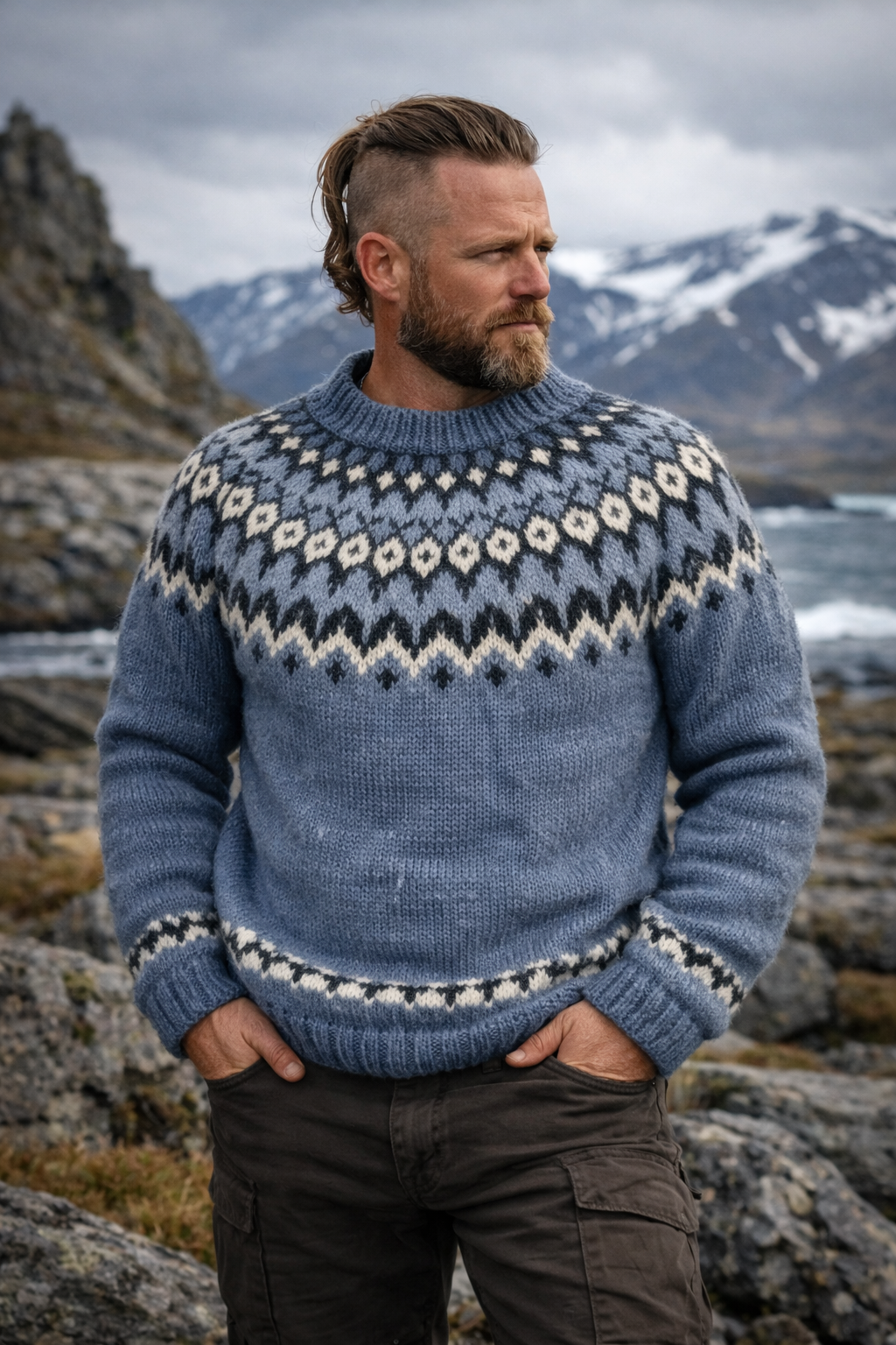 Handgestrickter Islandpullover Riddari aus Lettlopi 