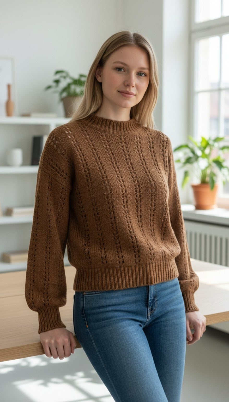 Handgestrickter Damenpullover aus Bluefaced Leicester – BFL Nele