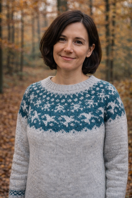 Handgestrickter Islandpullover Farfuglar aus Lettlopi in Größe XL