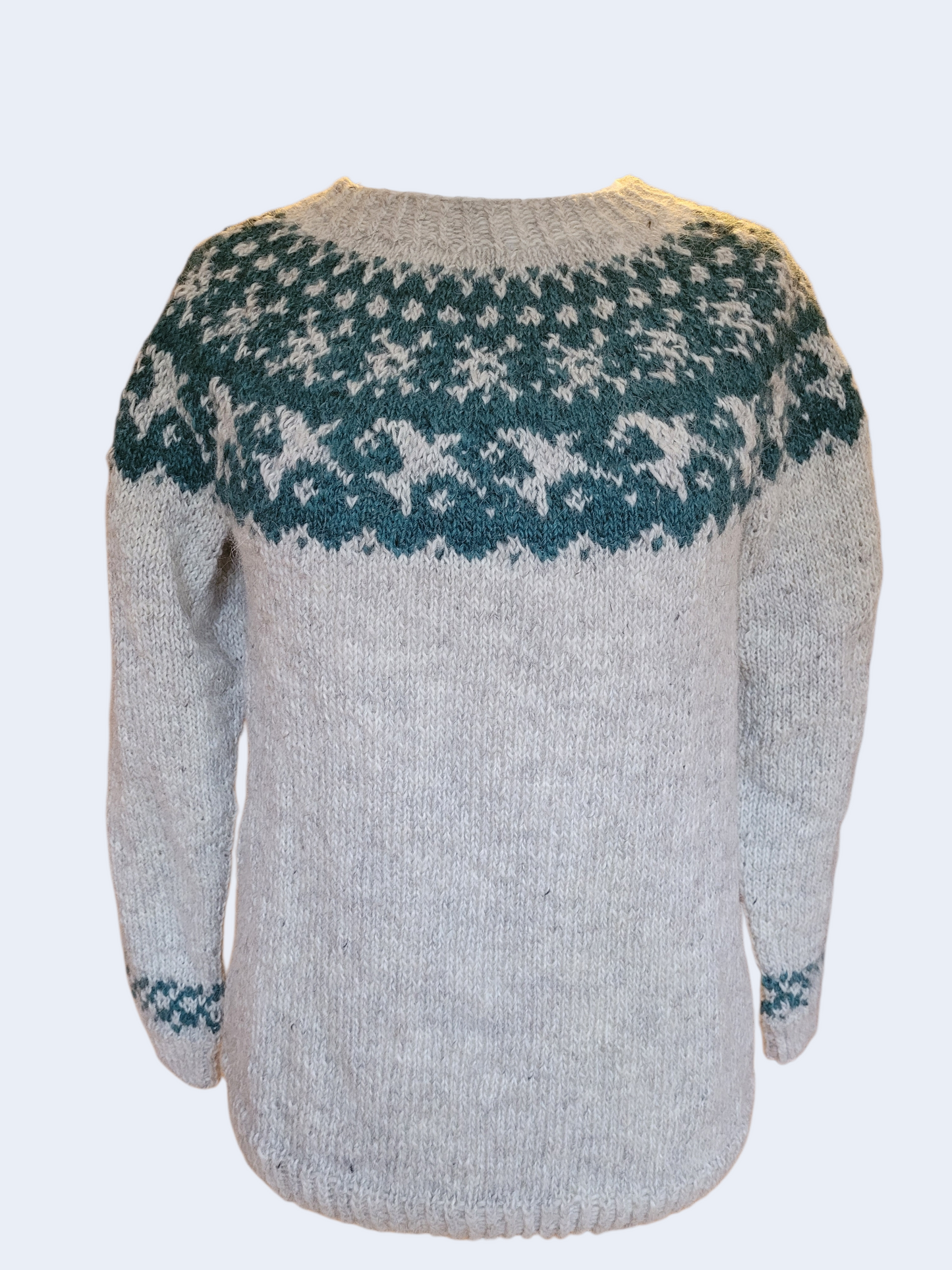 Handgestrickter Islandpullover Farfuglar aus Lettlopi in Größe XL